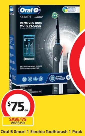 Coles Oral B Smart 1 Electric Toothbrush 1 Pack offer