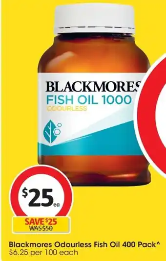 Coles Blackmores Odourless Fish Oil 400 Pack^ $6.25 per 100 eacBLACKMORES FISH OIL 1000 offer