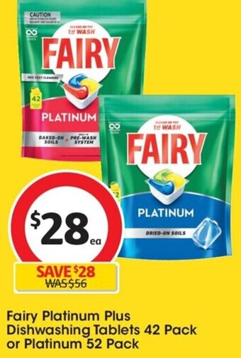 Coles Fairy Platinum Plus Dishwashing Tablets 42 Pack or Platinum 52 Pack offer