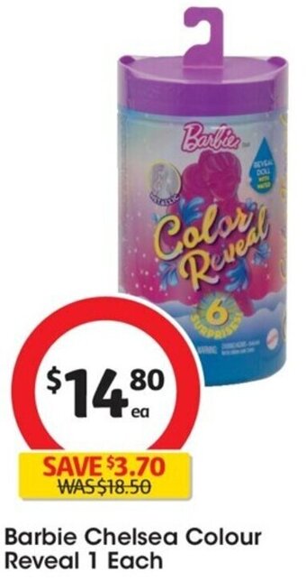 Coles Barbie Chelsea Colour Reveal 1 Each offer