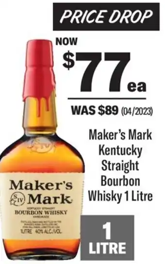 Coles Maker's Mark Kentucky Straight Bourbon Whisky 1 Litre offer