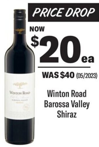 Coles Winton Road Barossa Valley Shiraz offer