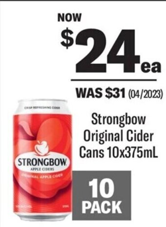 Coles Strongbow Original Cider Cans 10x375mL offer
