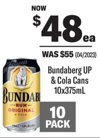 Coles Bundaberg UP & Cola Cans 10x375mL offer