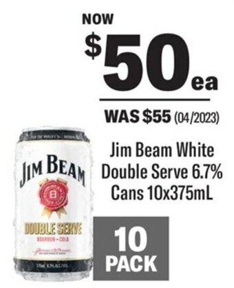 Coles Jim Beam White Double Serve 6.7% Cans 10x375mL offer