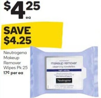 Woolworths Neutrogena Makeup Remover Wipes Pk 25 17¢ per ea offer