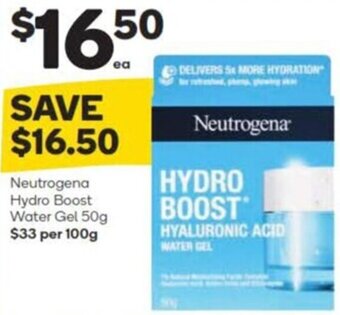 Woolworths Neutrogena Hydro Boost Water Gel 50g $33 per 100g offer