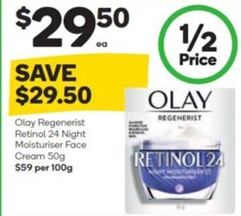 Olay Regenerist Retinol 24 Night Moisturiser Face Cream 50g $59 per 100g