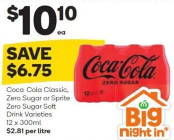 Coca Cola Classic, Zero Sugar or Sprite Zero Sugar Soft Drink Varieties ...