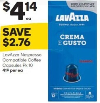 Woolworths LavAzza Nespresso Compatible Coffee Capsules Pk 10 41¢ per ea offer