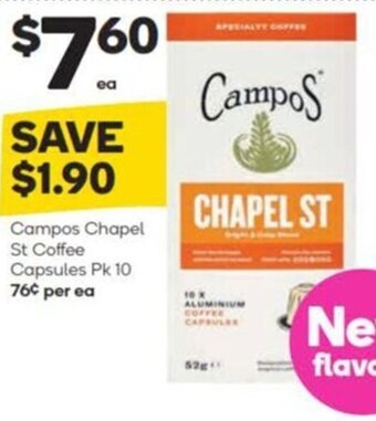 Woolworths Campos Chapel St Coffee Capsules Pk 10 76¢ per ea offer
