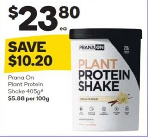 Prana On Plant Protein Shake 405g^ 5.88 per 100g offer at Woolworths