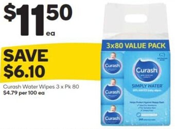 Curash Water Wipes 3 x Pk 80 $4.79 per 100 ea