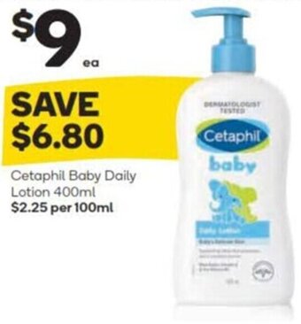 Woolworths Cetaphil Baby Daily Lotion 400ml $2.25 per 100ml offer