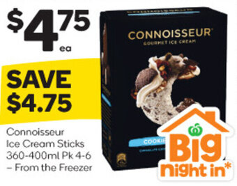 Woolworths Connoisseur Ice Cream Sticks 360-400ml Pk 4-6 - From the Freezer offer