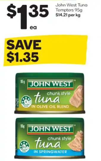 Woolworths John West Tuna Tempters 95g $14.21 per kg offer