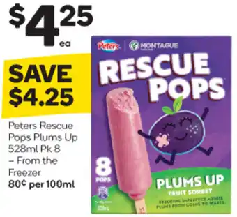 Woolworths Peters Rescue Pops Plums Up 528ml Pk 8 - From the Freezer offer