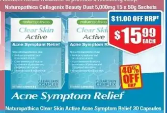 Chemist Warehouse Naturopathica Collagen Clear Skin Acne Symptom Relief 30 Capsules offer