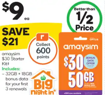 Woolworths amaysim $30 Starter Kitt Includes: offer