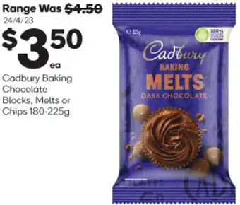 Woolworths Cadbury Baking Chocolate Blocks, Melts or Chips 180-225g offer