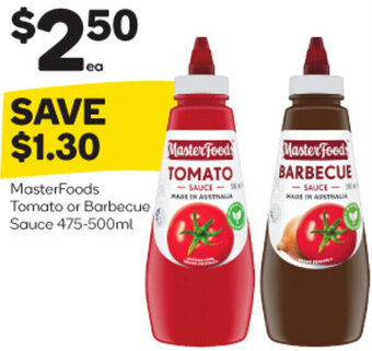 Woolworths MasterFoods Tomato or Barbecue Sauce 475-500ml offer