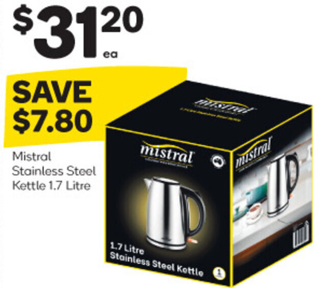 Mistral Stainless Steel Kettle 1.7 Litre offer at Woolworths