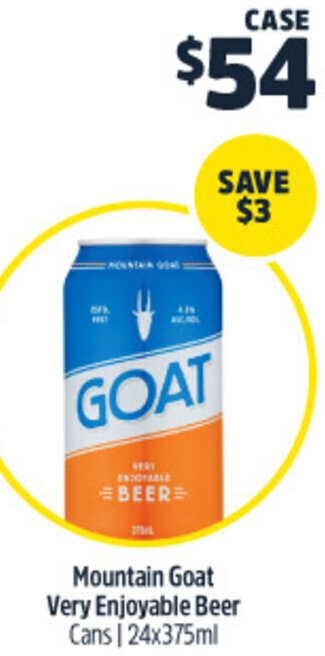 Woolworths Mountain Goat Very Enjoyable Beer Cans | 24x375ml offer