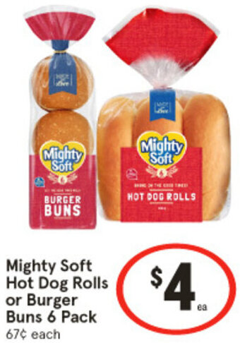 IGA Mighty Soft Hot Dog Rolls or Burger Buns 6 Pack offer