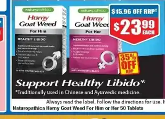 Naturopathica Horny Goat Weed for Him or Her 50 Tablets