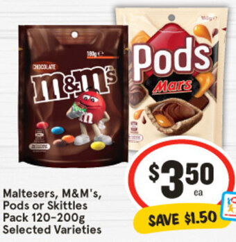 IGA Maltesers, M&M's, Pods or Skittles Pack 120-200g Selected Varieties offer