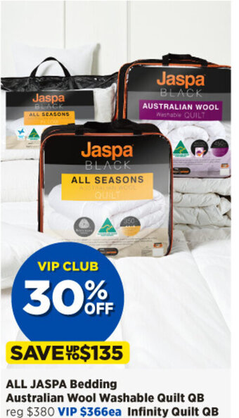 Spotlight ALL JASPA Bedding Australian Wool Washable Quilt QB offer