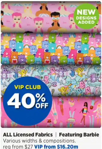 Spotlight ALL Licensed Fabrics | Featuring Barbie Various widths & compositions. offer