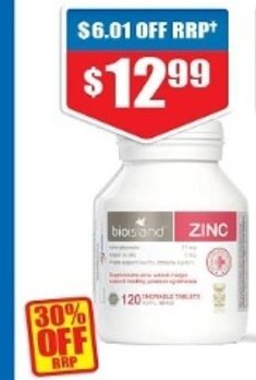 Chemist Warehouse Bio Island Zinc for Kids 120 Chewable Tablets offer