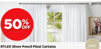 Spotlight RYLEE Sheer Pencil Pleat Curtains 140-220 x 250cm offer