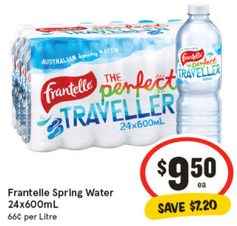 IGA Frantelle Spring Water 24x600mL offer