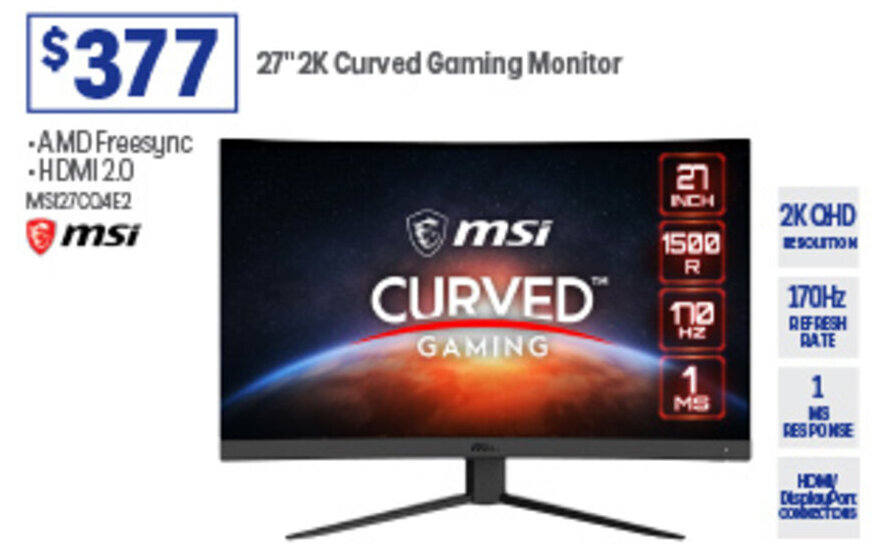27" 2K Curved Gaming Monitor offer at Officeworks