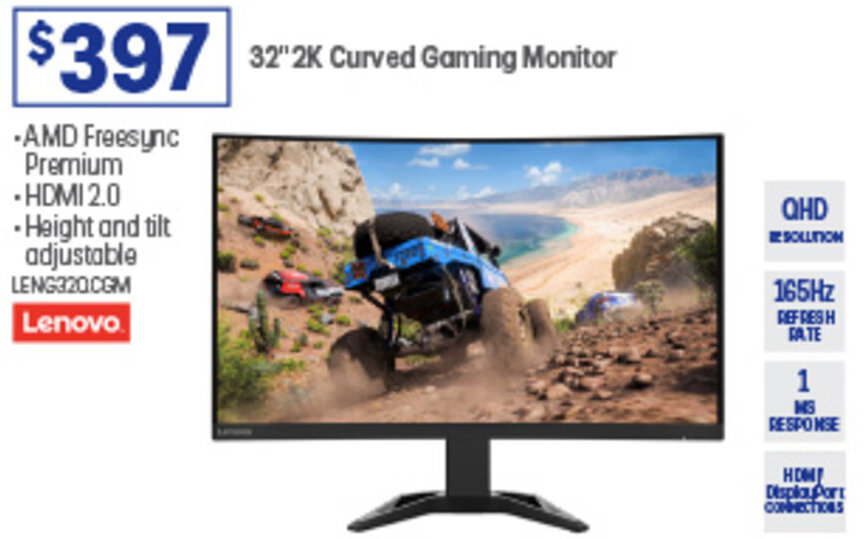 32"2K Curved Gaming Monitor offer at Officeworks
