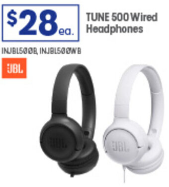 Officeworks TUNE 500 Wired Headphones offer