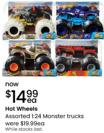 Myer Hot Wheels Assorted 1:24 Monster trucks offer