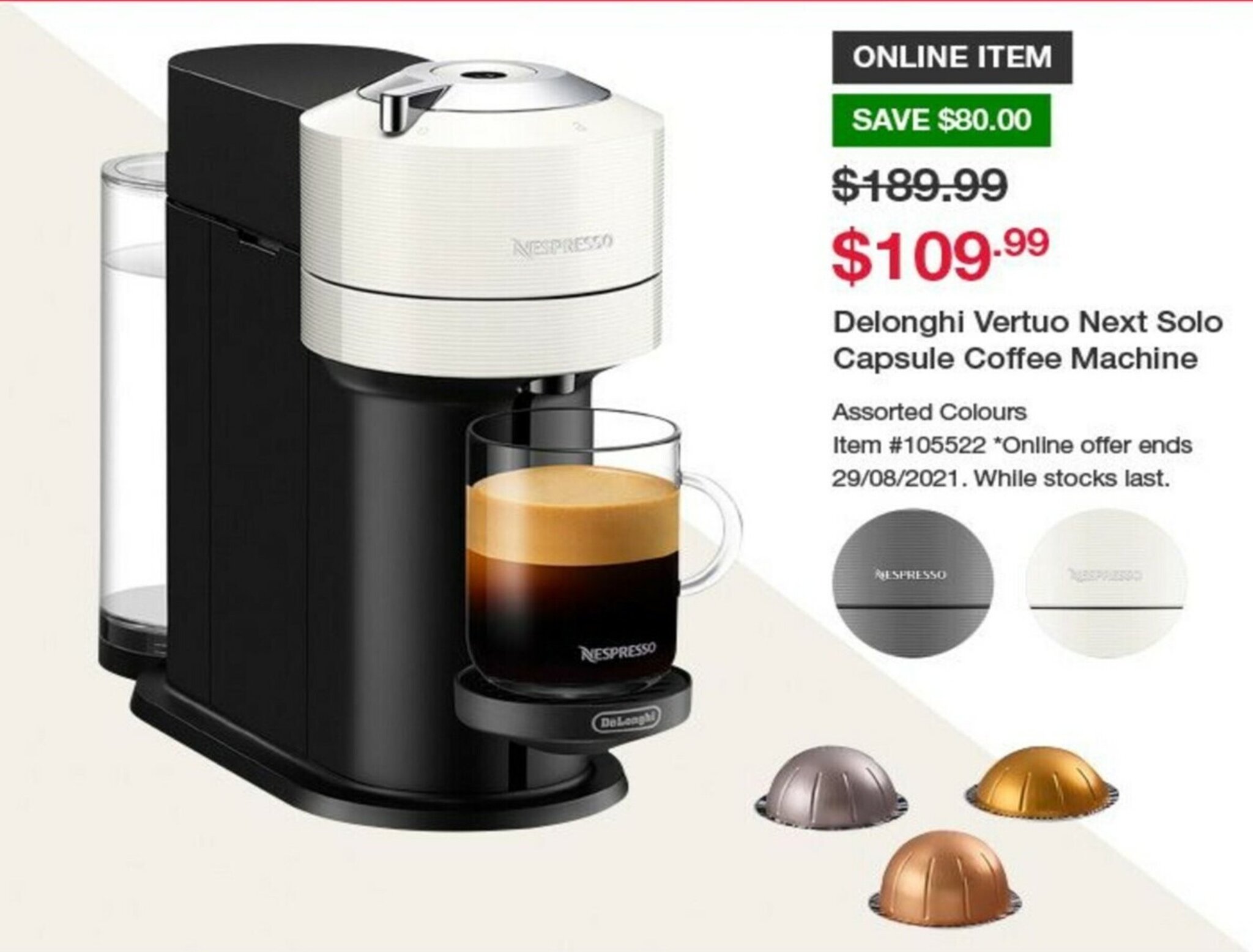 Delonghi Vertuo Next Solo Capsule Coffee Machine offer at Costco
