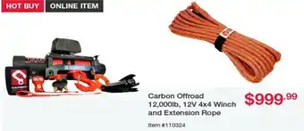 Carbon Offroad 12,000lb, 12V 4x4 Winch and Extension Rope