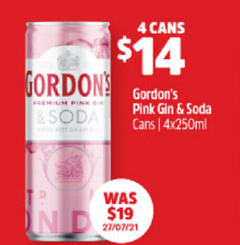 BWS Gordon's Pink Gin & Soda 4x250ml offer