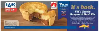 Vili's Bangers & Mash Pie 250g