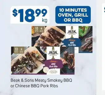 Foodland Beak & Sons Meaty Smokey BBQ or Chinese BBQ Pork Ribs offer