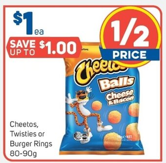 Foodland Cheetos Twisties or Burger Rings 80-90g offer