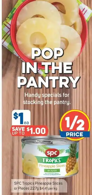 Foodland SPC Tropics Pineapple Slices or Pieces 227g offer