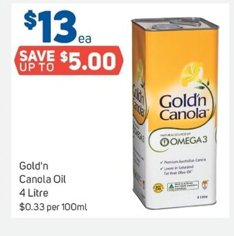 Foodland Gold'n Canola Oil 4 Litre offer