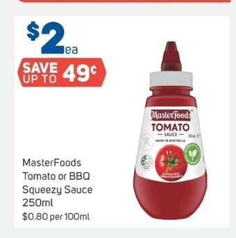 Foodland MasterFoods Tomato or BBQ Squeezy Sauce 250ml offer