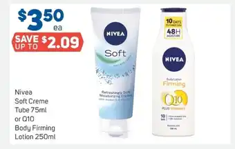 Foodland Nivea Soft Creme Tube 75ml or Q10 body Firming Lotion 250ml offer