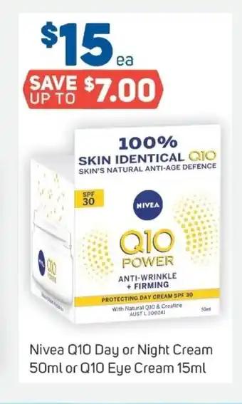 Foodland Nivea Q10 Day or Night Cream 50ml or Q10 Eye Cream 15ml offer
